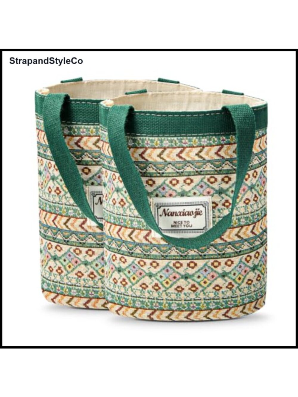 Jute Embroidered Bucket Tote Small Reusable Grocery Bag